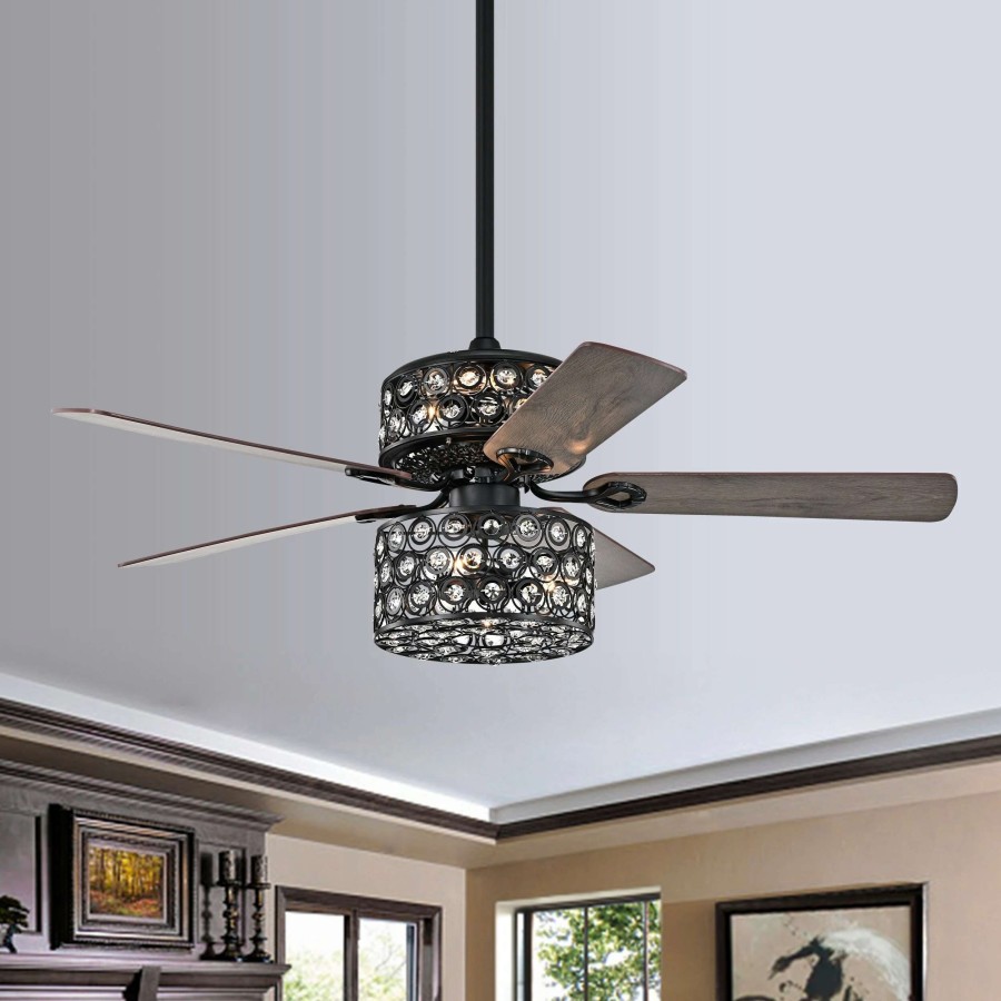 Lighting & Ceiling Fans * | Brand New Gracewood Hollow Iyer 52-Inch Matte Black Ceiling Fan With Cutout Metal Drum Shade